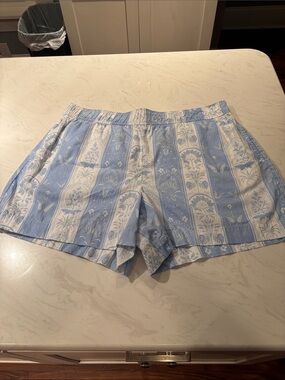 Crown Blue and White Floral Stripe Bermuda Shorts
